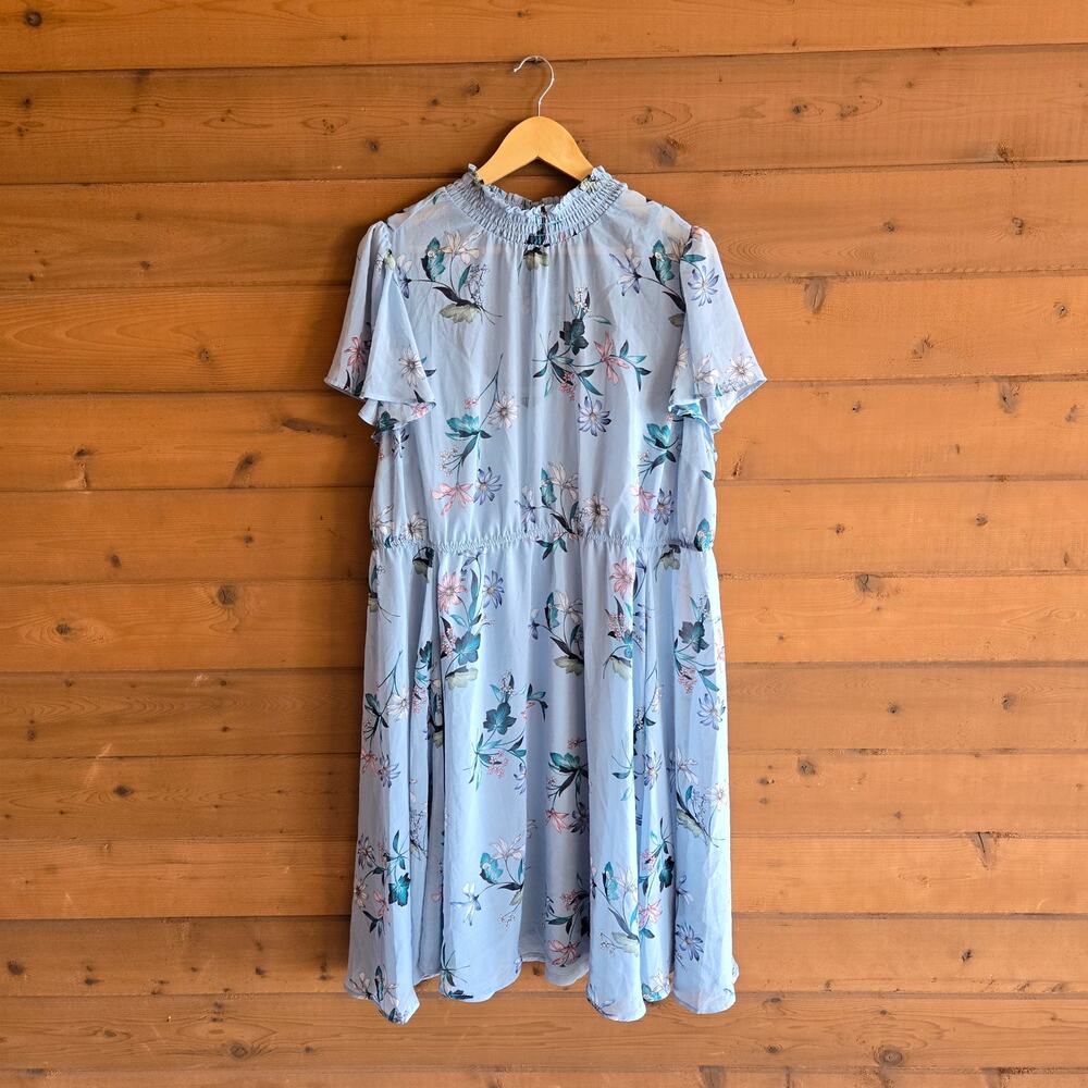 Torrid Chiffon Mini Dress Floral Blue NWT 3X Smocked Cottagecore Prairie Boho - Picture 2 of 5